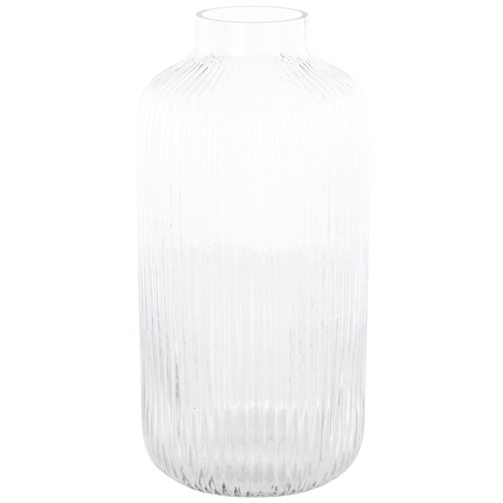 13" Clear Glass Ribbed Fluted Decorative Vase